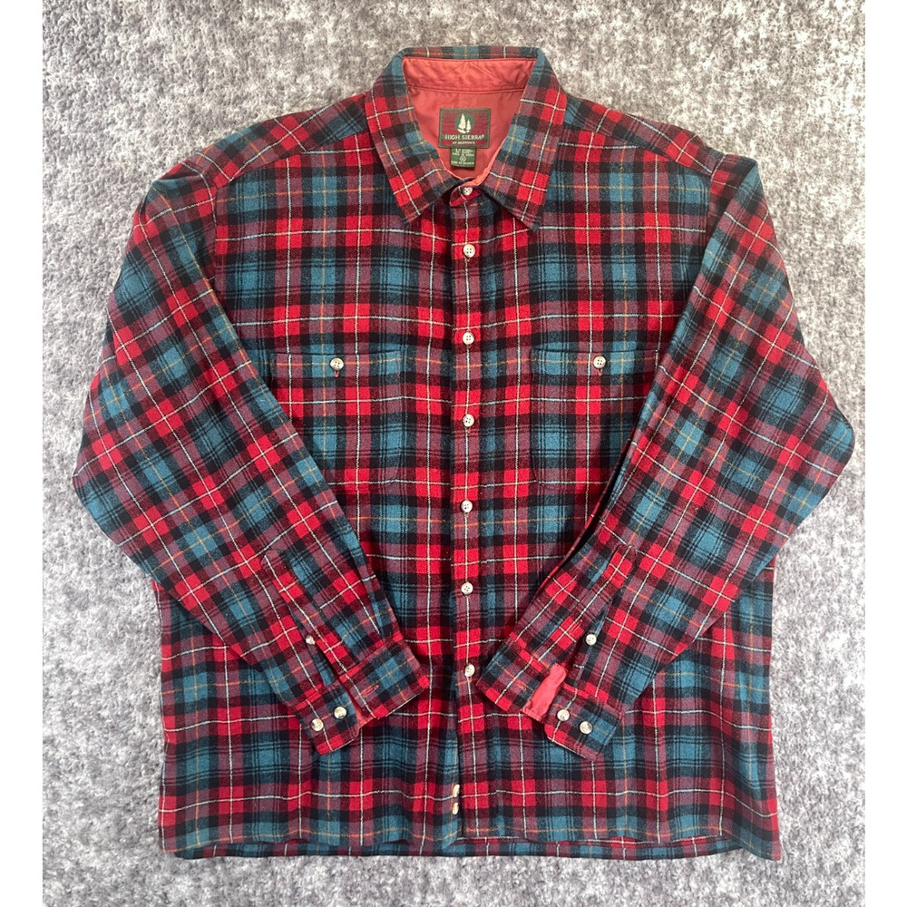 Vintage 90s High Sierra Flannel Shirt XL Red Wool Blend Button Up Long Sleeve
